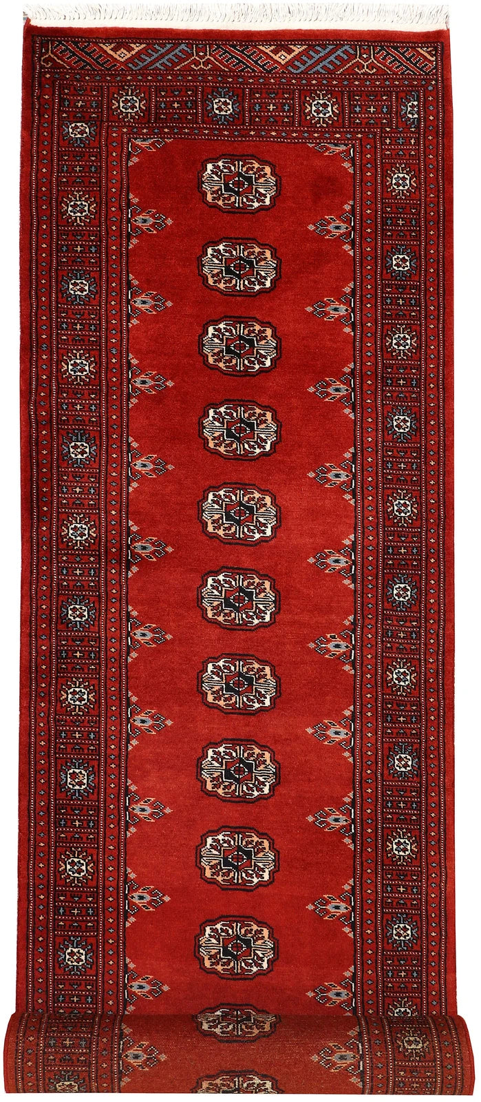 Firebrick Red Pakistani Bokhara Runner 2' 7" x 10' Hand-Knotted | No. QA39817