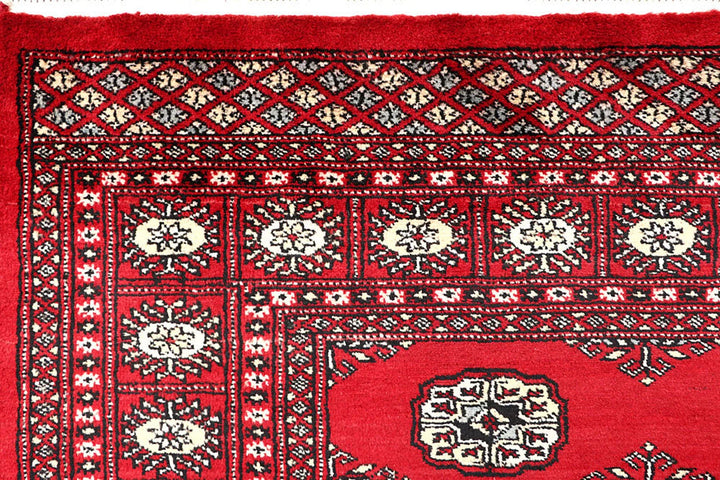 Red Pakistani Bokhara Rug 4' x 6' 8" Hand-Knotted | No. QA39955