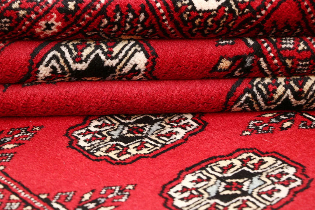 Red Pakistani Bokhara Rug 4' x 6' 8" Hand-Knotted | No. QA39955