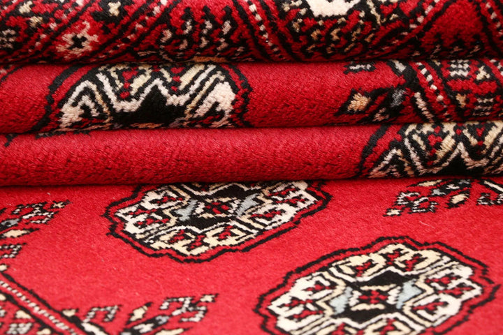 Red Pakistani Bokhara Rug 4' x 6' 8" Hand-Knotted | No. QA39955