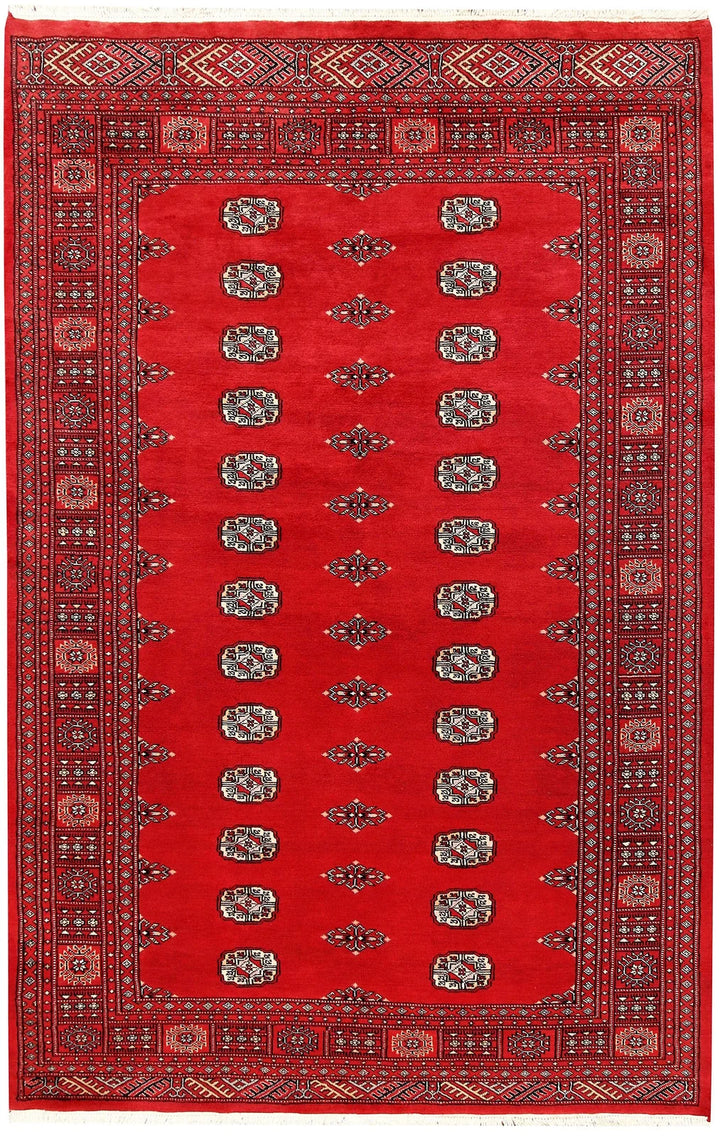 Red Pakistani Bokhara Rug 5' 1" x 7' 10" Hand-Knotted | No. QA39988