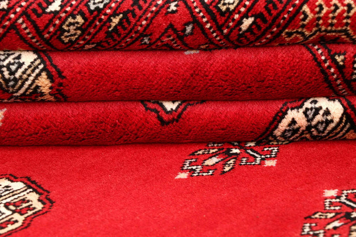 Red Pakistani Bokhara Rug 5' 1" x 7' 10" Hand-Knotted | No. QA39988