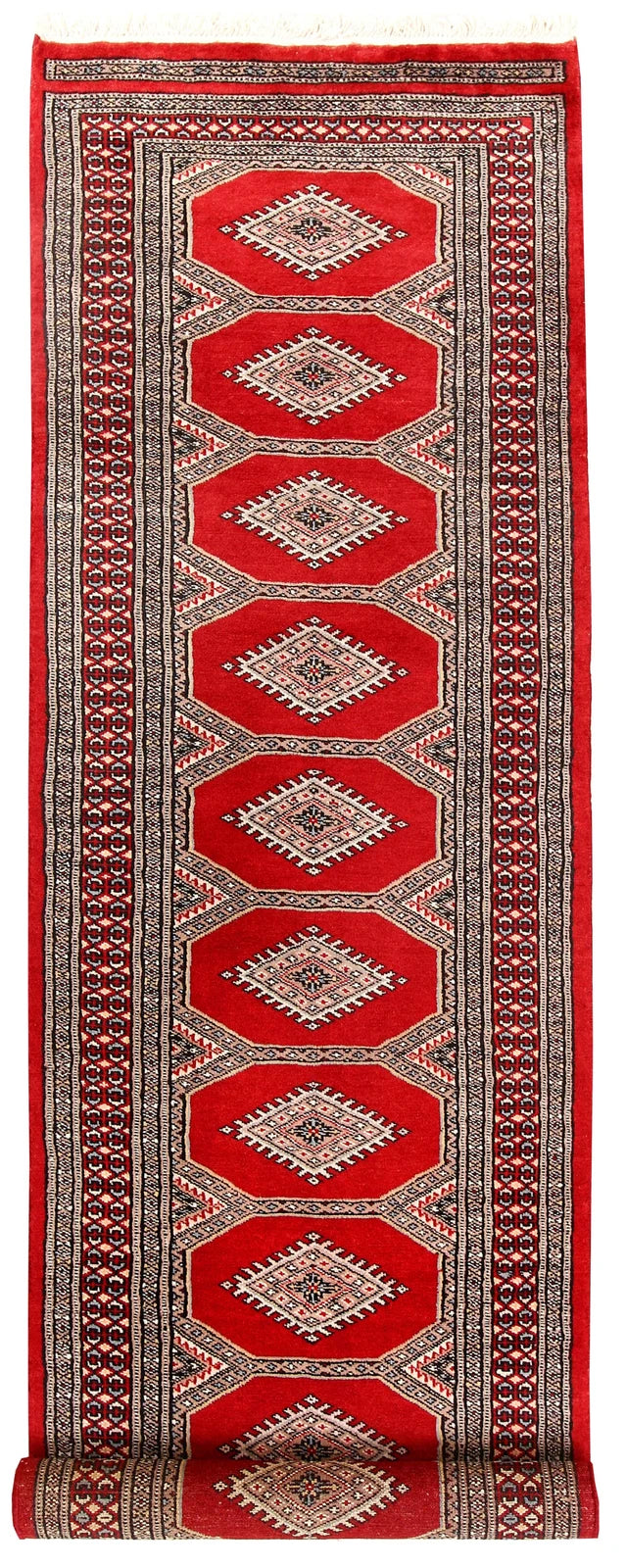 Red Pakistani Jaldar Rug 2' 3" x 9' 4" Hand-Knotted | No. QA40016