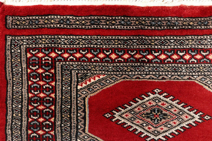 Red Pakistani Jaldar Rug 2' 3" x 9' 4" Hand-Knotted | No. QA40016