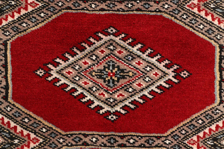 Red Pakistani Jaldar Rug 2' 3" x 9' 4" Hand-Knotted | No. QA40016