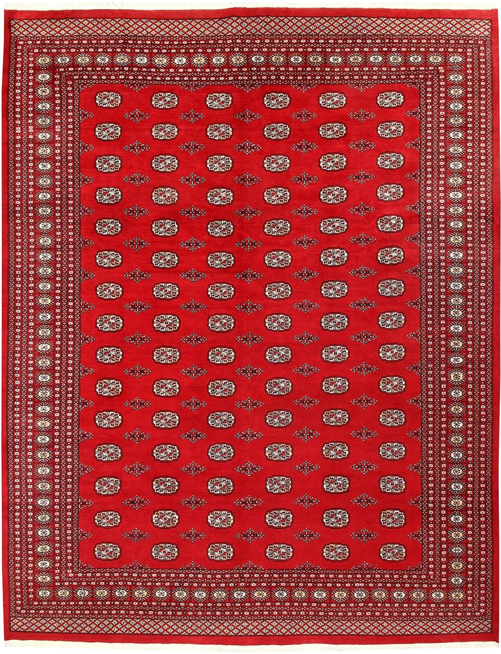 Red Pakistani Bokhara Rug 9' 4" x 12' Hand-Knotted | No. QA40161