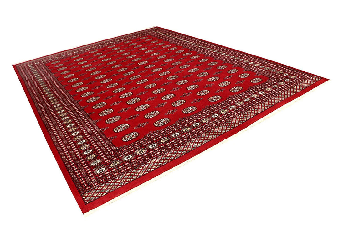 Red Pakistani Bokhara Rug 9' 4" x 12' Hand-Knotted | No. QA40161