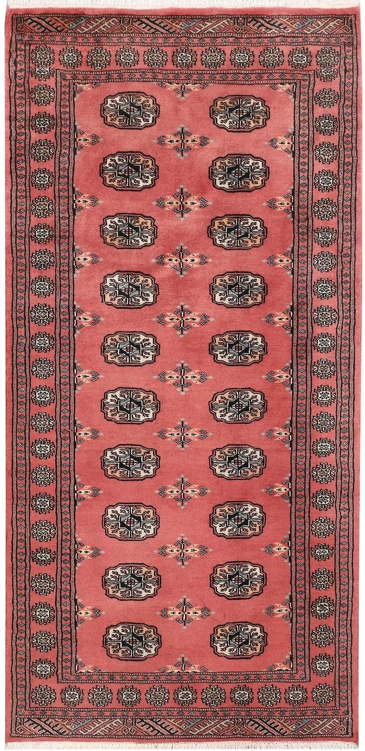 Light Coral Pakistani Bokhara Rug 3' x 6'4" Hand-Knotted | No. QA40189