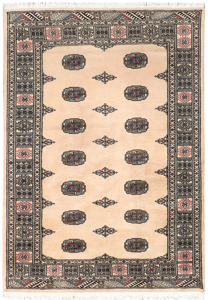 Brown Pakistani Bokhara Rug 4' 1" x 5' 9" Hand-Knotted | No. QA40239