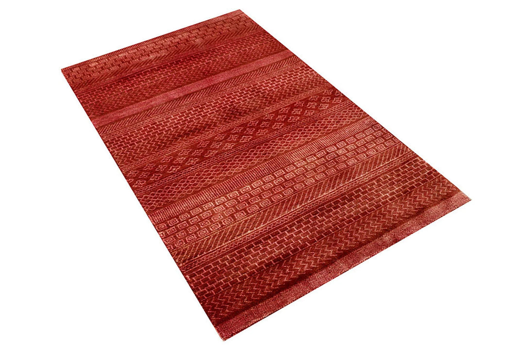 Red Pakistani Gabbeh Rug 3' x 4'11" Hand-Knotted | No. QA40264