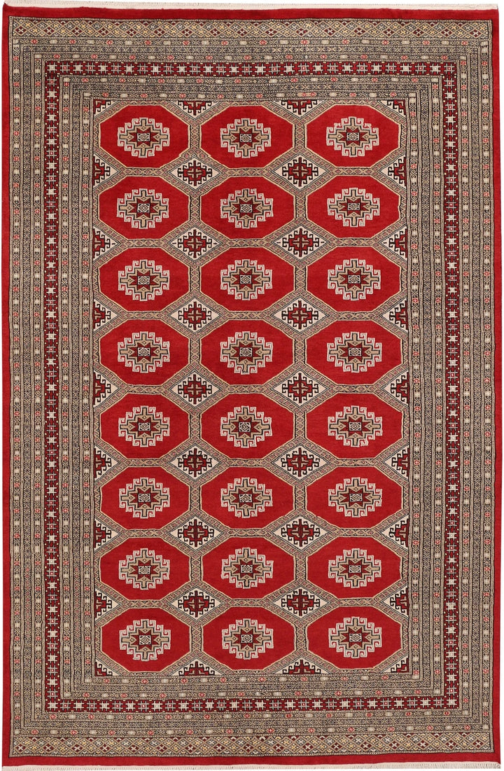 Dark Red Pakistani Jaldar Rug 5' 5" x 8' 2" Hand-Knotted | No. QA40415