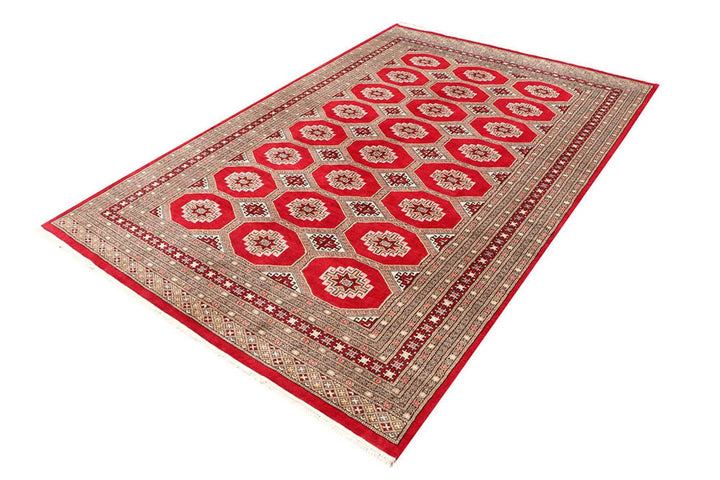 Dark Red Pakistani Jaldar Rug 5' 5" x 8' 2" Hand-Knotted | No. QA40415
