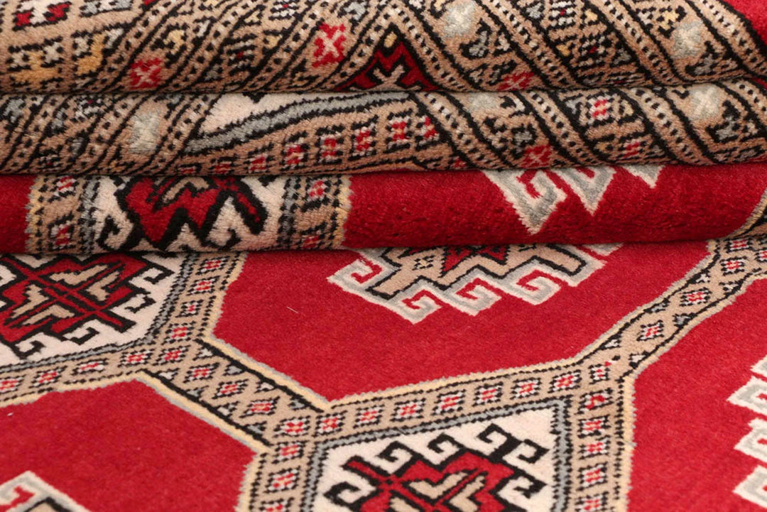 Dark Red Pakistani Jaldar Rug 5' 5" x 8' 2" Hand-Knotted | No. QA40415