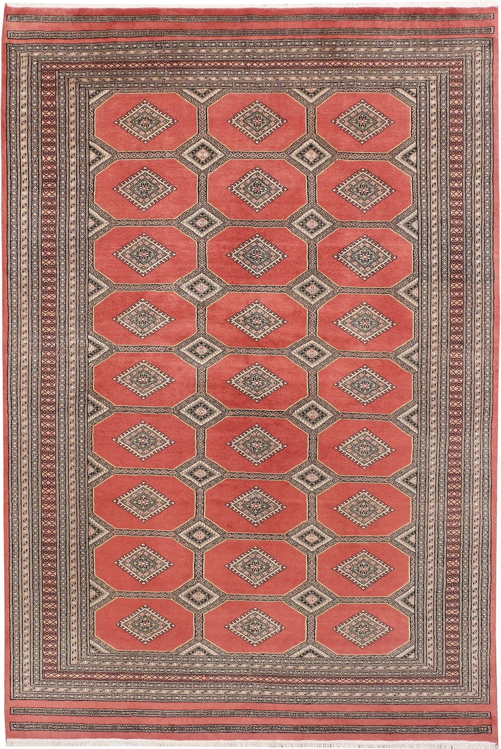 Dark Salmon Pakistani Jaldar Rug 6' 8" x 9' 11" Hand-Knotted | No. QA40487