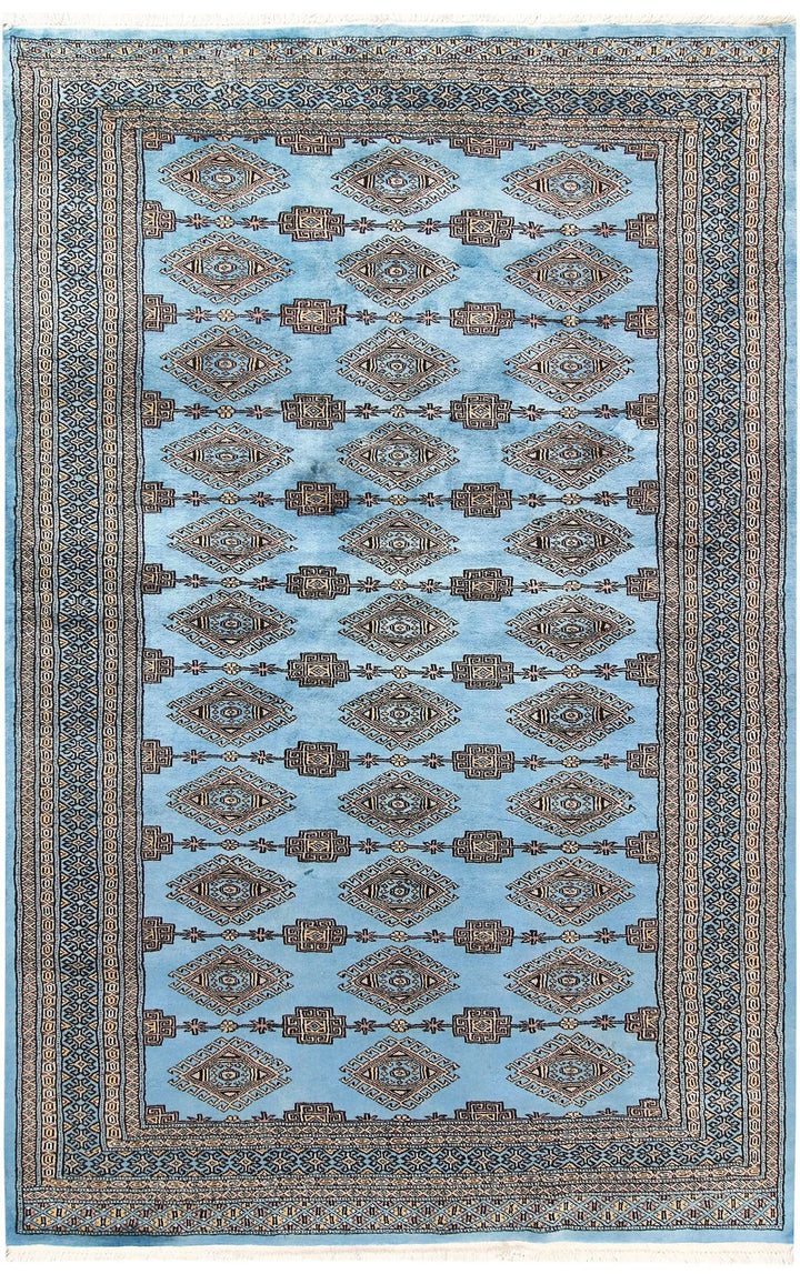 Sky Blue Pakistani Jaldar Rug 5' 1" x 8' 2" Hand-Knotted | No. QA40680