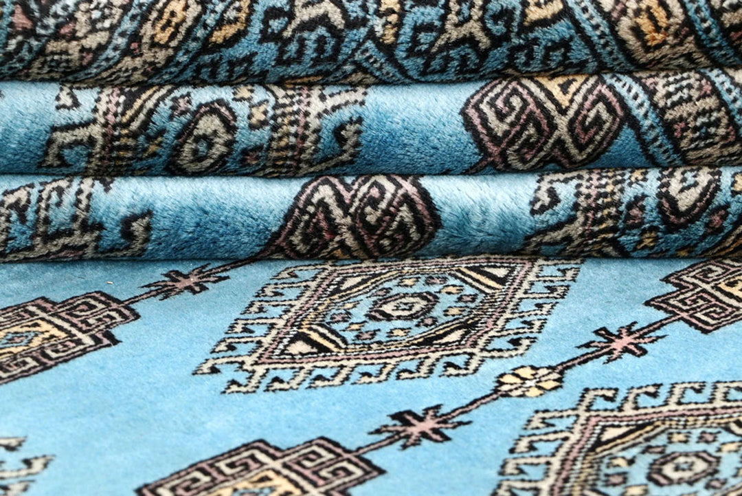 Sky Blue Pakistani Jaldar Rug 5' 1" x 8' 2" Hand-Knotted | No. QA40680