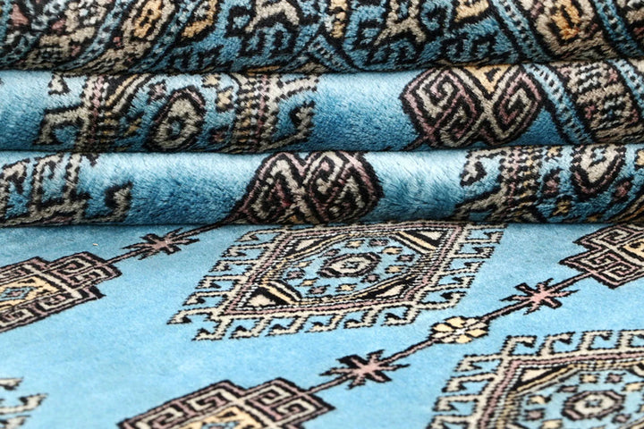 Sky Blue Pakistani Jaldar Rug 5' 1" x 8' 2" Hand-Knotted | No. QA40680