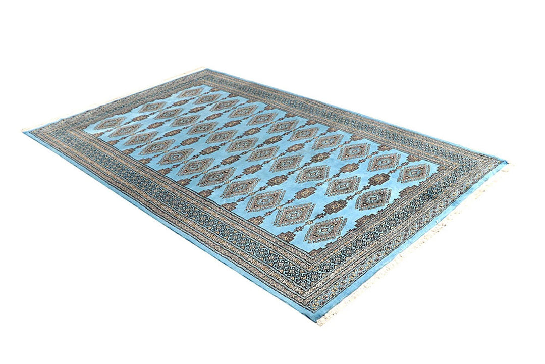 Sky Blue Pakistani Jaldar Rug 5' 1" x 8' 2" Hand-Knotted | No. QA40680