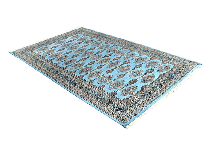 Sky Blue Pakistani Jaldar Rug 5' 1" x 8' 2" Hand-Knotted | No. QA40680
