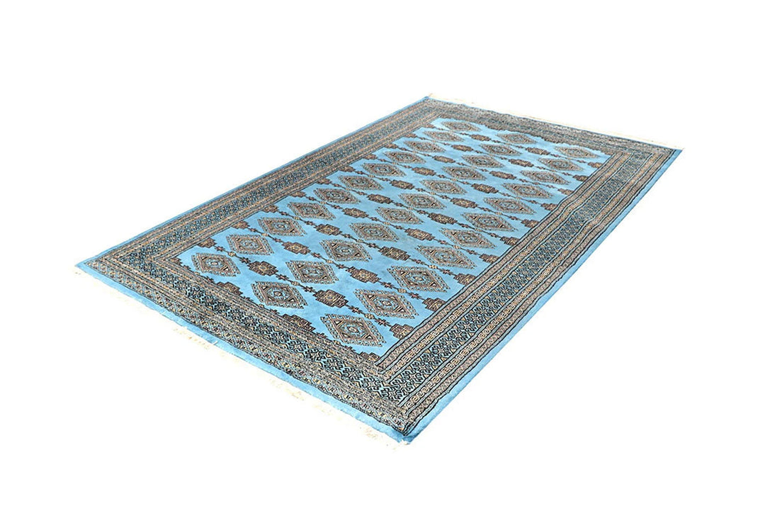 Sky Blue Pakistani Jaldar Rug 5' 1" x 8' 2" Hand-Knotted | No. QA40680