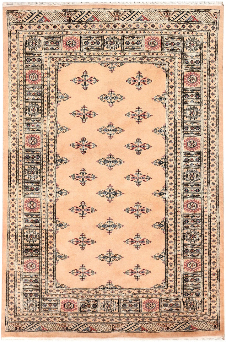 Navajo White Pakistani Bokhara Rug 4' 1" x 6' 2" Hand-Knotted | No. QA40691
