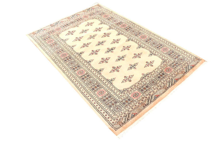 Navajo White Pakistani Bokhara Rug 4' 1" x 6' 2" Hand-Knotted | No. QA40691