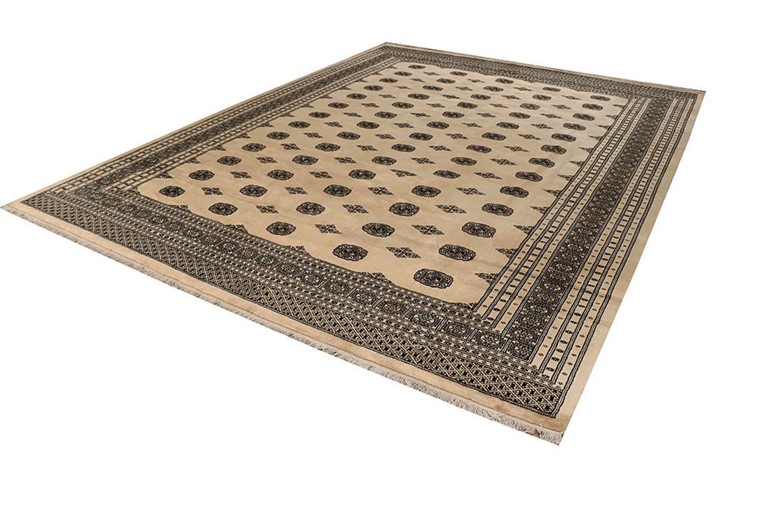 Brown Pakistani Bokhara Rug 10' 1" x 13' 7" Hand-Knotted | No. QA40824