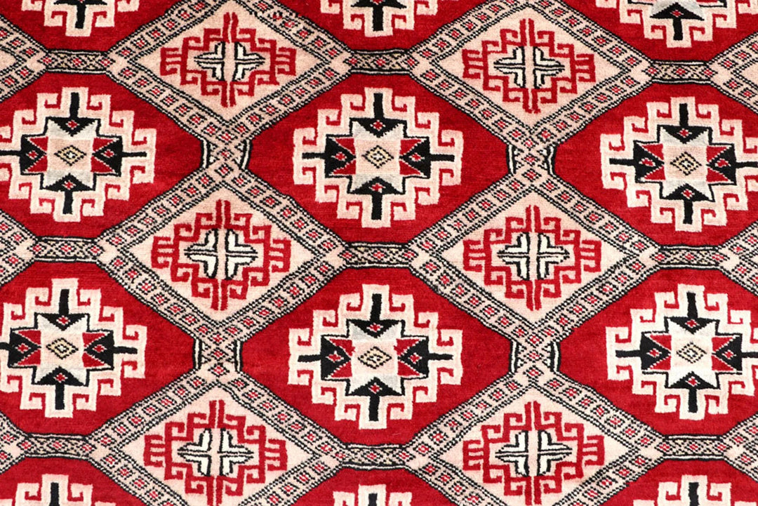 Red Pakistani Jaldar Rug 5' 1" x 8' 2" Hand-Knotted | No. QA40920