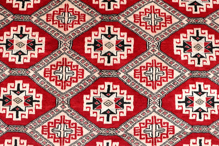 Red Pakistani Jaldar Rug 5' 1" x 8' 2" Hand-Knotted | No. QA40920