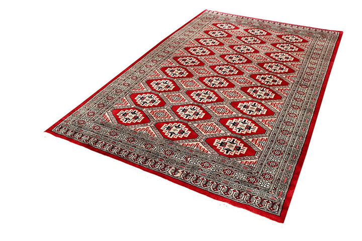 Red Pakistani Jaldar Rug 5' 1" x 8' 2" Hand-Knotted | No. QA40920