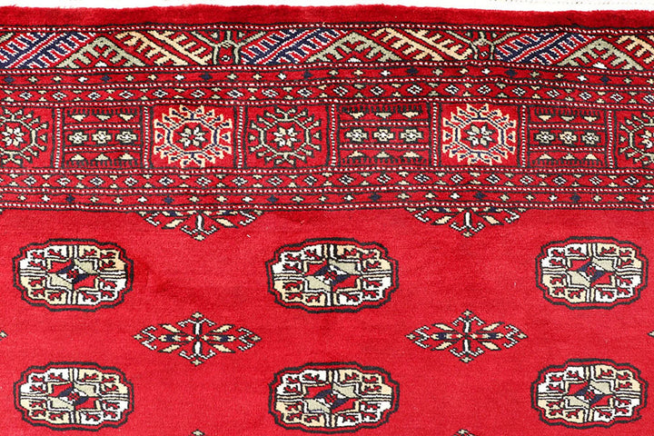 Red Pakistani Bokhara Rug 5' 7" x 8' 3" Hand-Knotted | No. QA40994