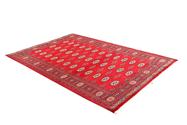 Red Pakistani Bokhara Rug 5' 7" x 8' 3" Hand-Knotted | No. QA40994