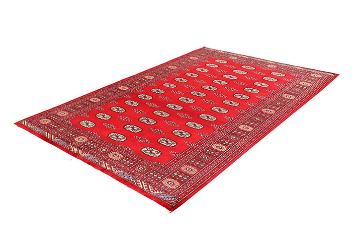 Red Pakistani Bokhara Rug 5' 7" x 8' 3" Hand-Knotted | No. QA40994
