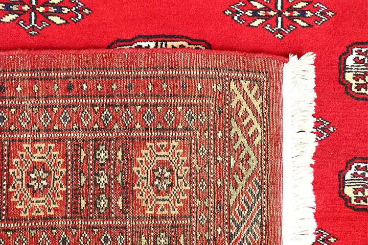 Red Pakistani Bokhara Rug 5' 7" x 8' 3" Hand-Knotted | No. QA40994