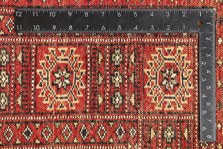 Red Pakistani Bokhara Rug 5' 7" x 8' 3" Hand-Knotted | No. QA40994