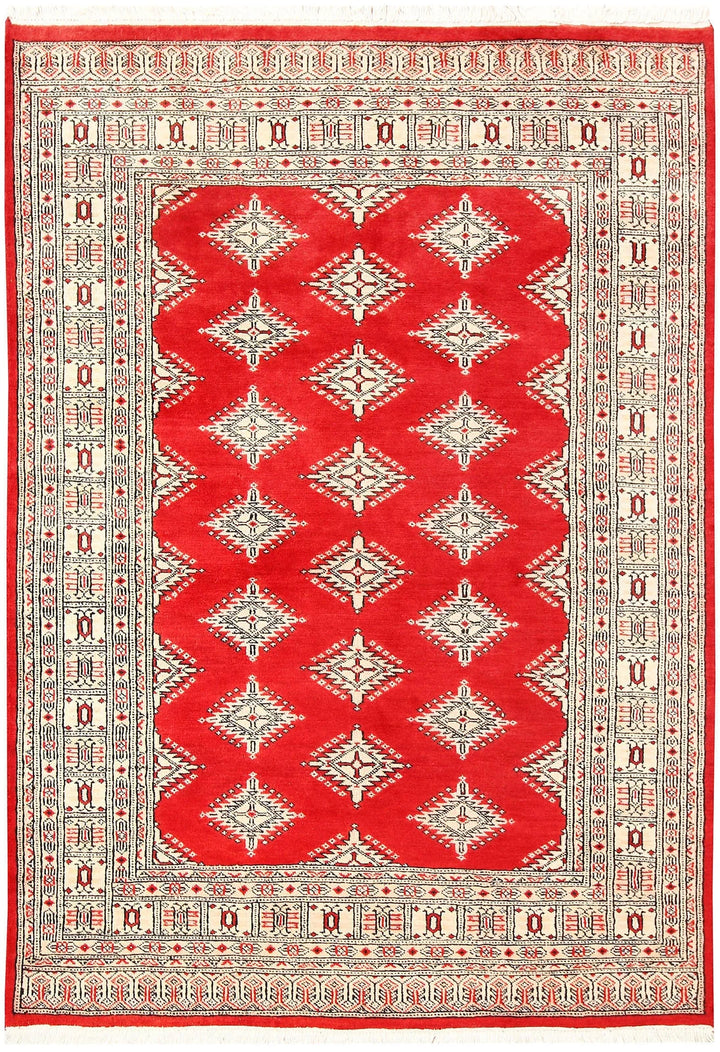 Red Pakistani Jaldar Rug 4' 2" x 5' 11" Hand-Knotted | No. QA41135