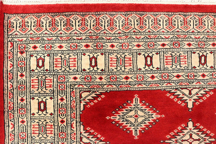 Red Pakistani Jaldar Rug 4' 2" x 5' 11" Hand-Knotted | No. QA41135