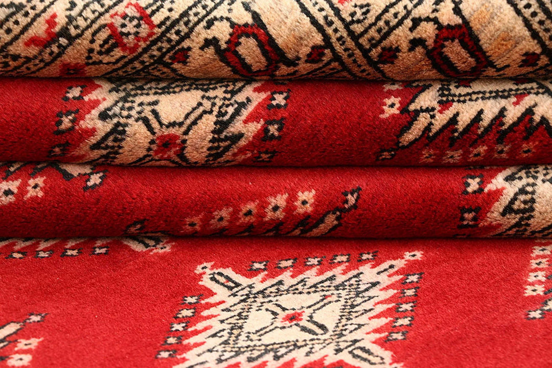 Red Pakistani Jaldar Rug 4' 2" x 5' 11" Hand-Knotted | No. QA41135