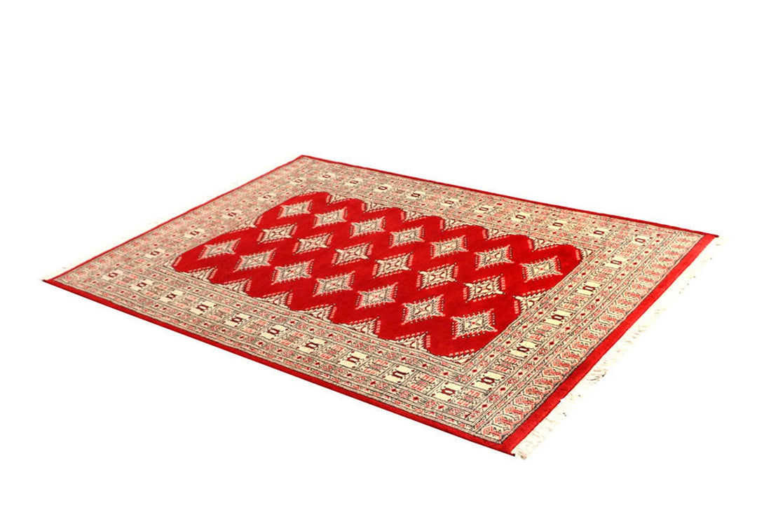 Red Pakistani Jaldar Rug 4' 2" x 5' 11" Hand-Knotted | No. QA41135