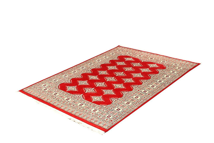 Red Pakistani Jaldar Rug 4' 2" x 5' 11" Hand-Knotted | No. QA41135