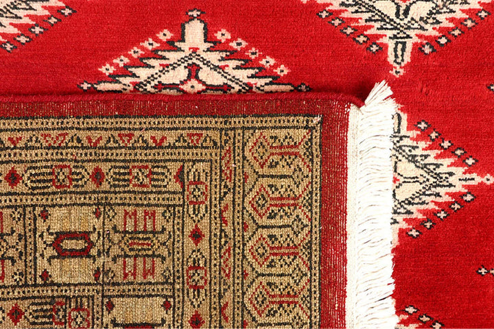 Red Pakistani Jaldar Rug 4' 2" x 5' 11" Hand-Knotted | No. QA41135