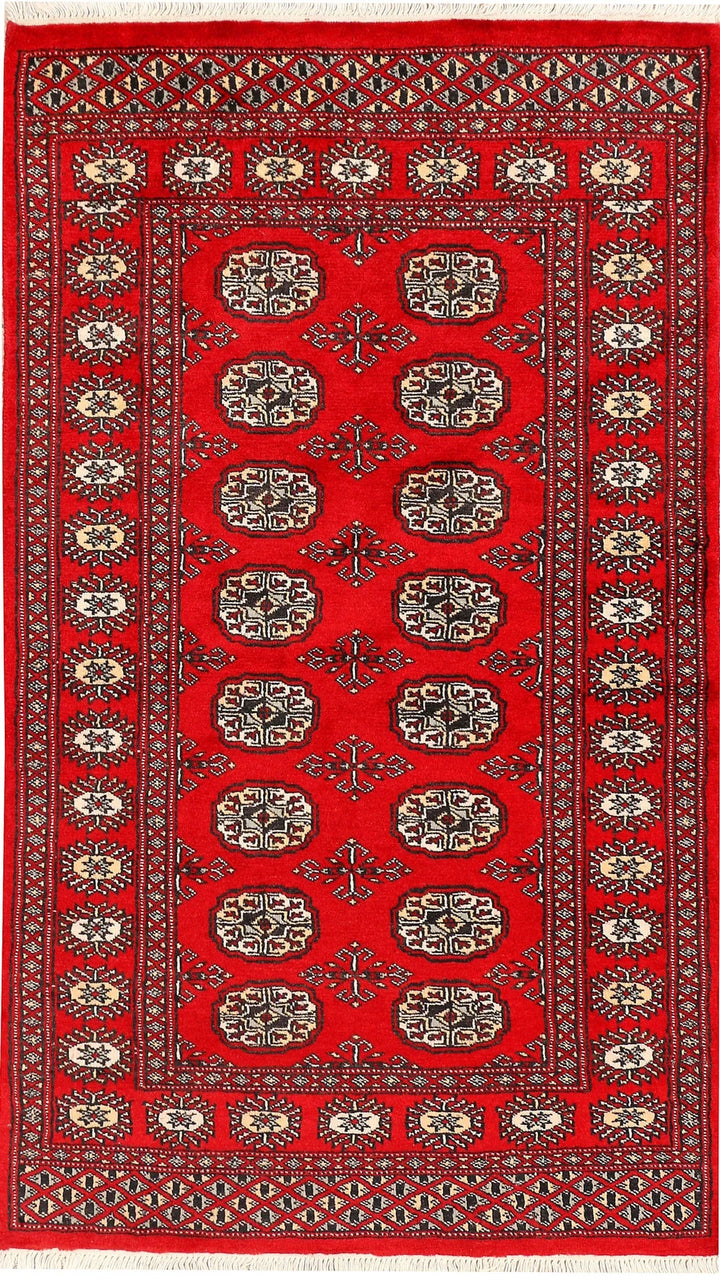 Red Pakistani Bokhara Rug 3' x 5' 2" Hand-Knotted | No. QA41197