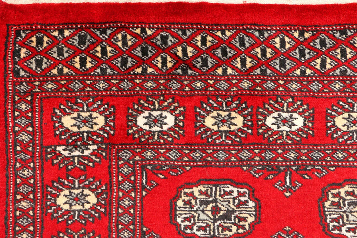 Red Pakistani Bokhara Rug 3' x 5' 2" Hand-Knotted | No. QA41197