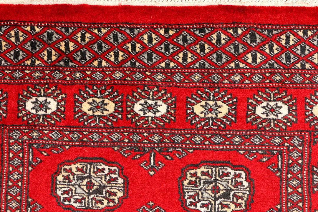 Red Pakistani Bokhara Rug 3' x 5' 2" Hand-Knotted | No. QA41197