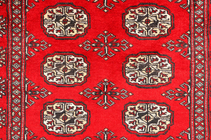 Red Pakistani Bokhara Rug 3' x 5' 2" Hand-Knotted | No. QA41197