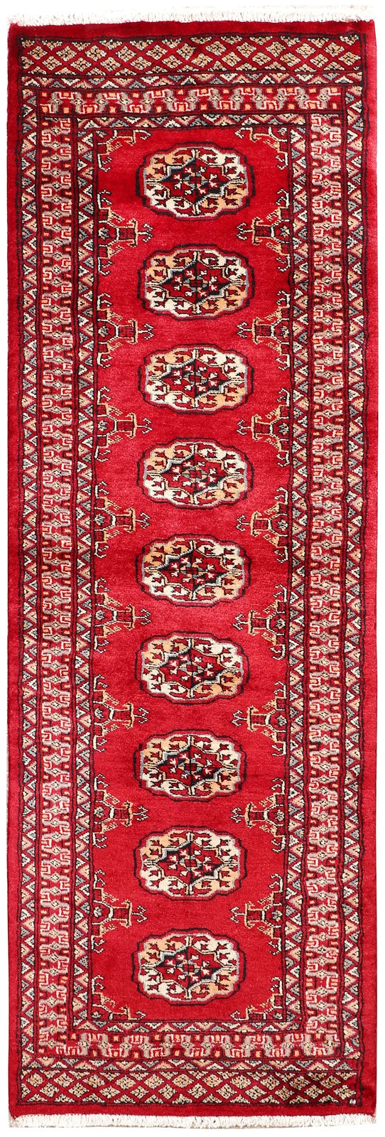 Red Pakistani Bokhara Rug 2' 1" x 6' 1" Hand-Knotted | No. QA41227