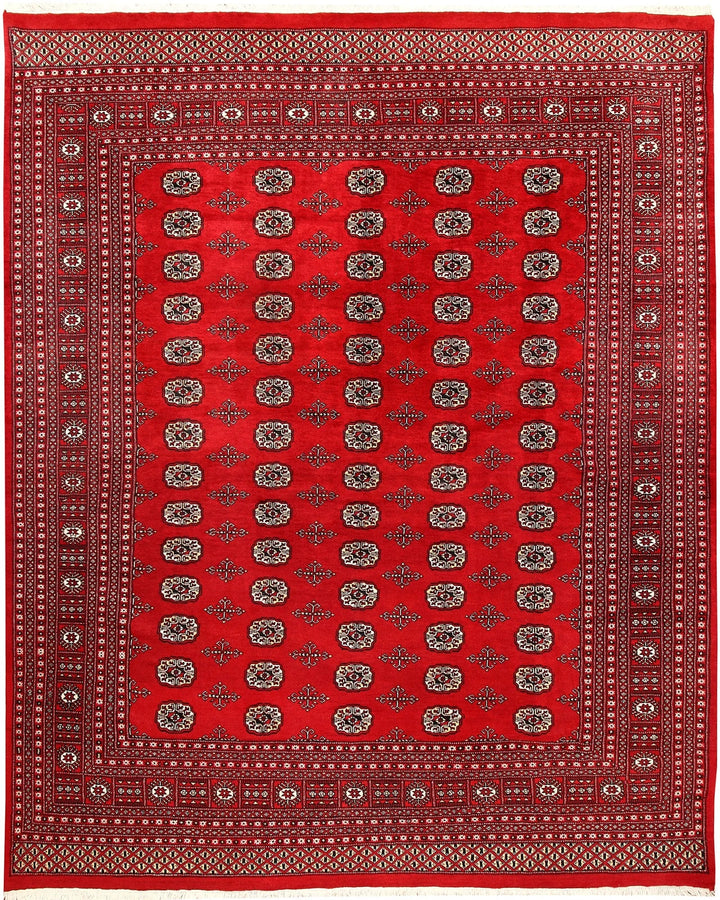 Firebrick Red Pakistani Bokhara Rug 8' 2" x 10' Hand-Knotted | No. QA41322