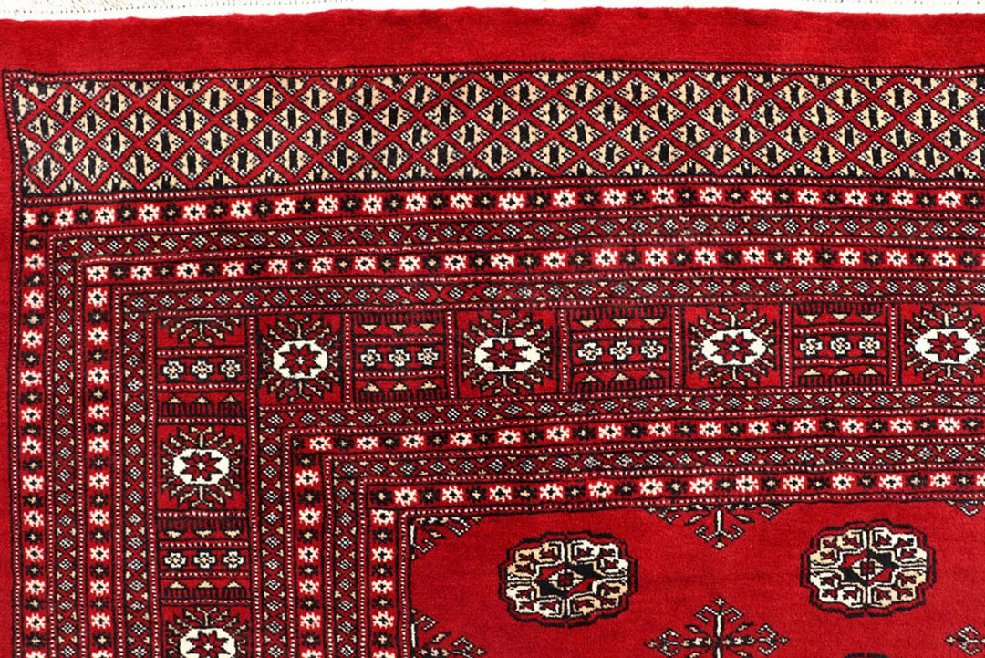 Firebrick Red Pakistani Bokhara Rug 8' 2" x 10' Hand-Knotted | No. QA41322