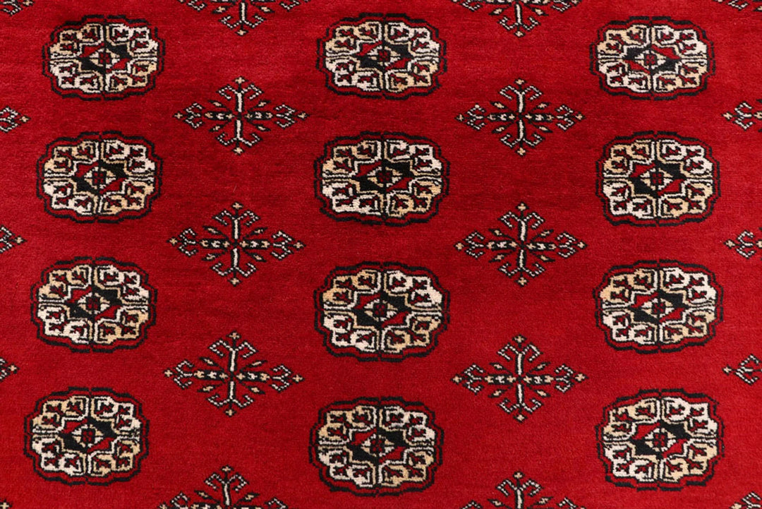 Firebrick Red Pakistani Bokhara Rug 8' 2" x 10' Hand-Knotted | No. QA41322