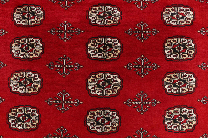 Firebrick Red Pakistani Bokhara Rug 8' 2" x 10' Hand-Knotted | No. QA41322